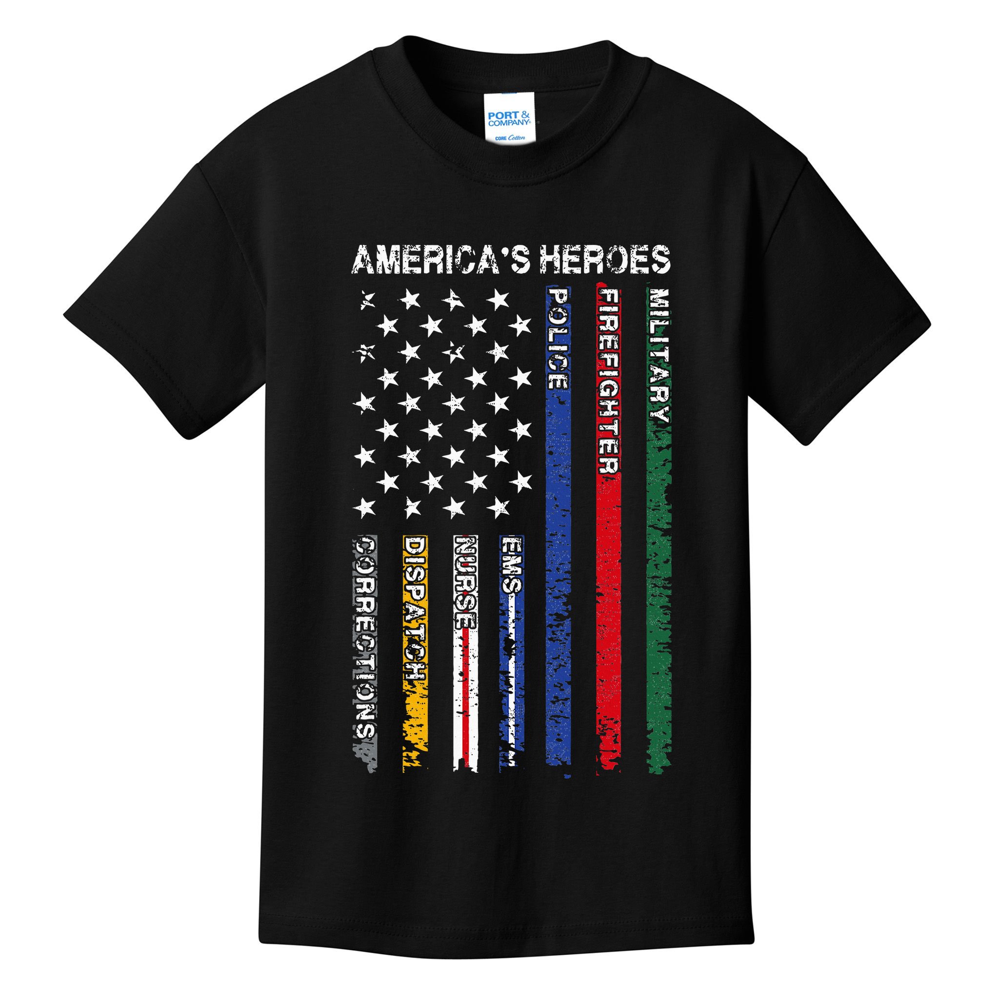 First Responders Hero Flag Nurse EMS Police Fire Kids T-Shirt
