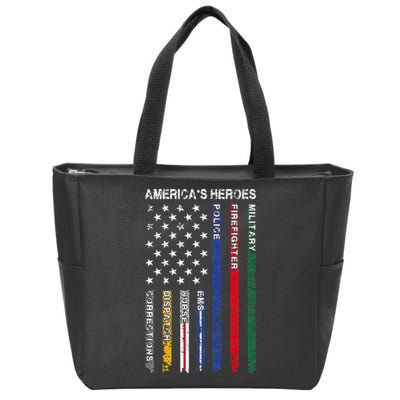 First Responders Hero Flag Nurse EMS Police Fire Zip Tote Bag