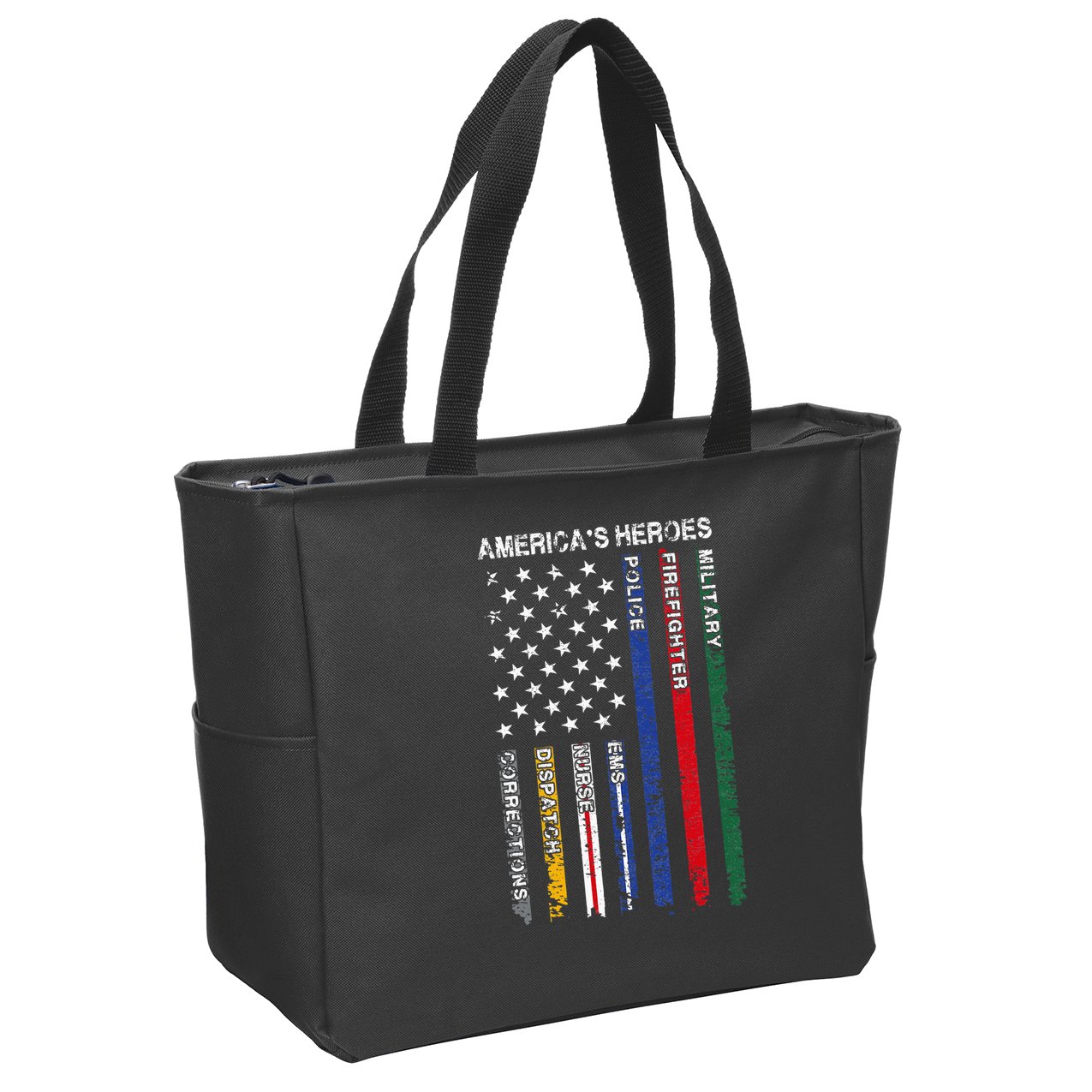 First Responders Hero Flag Nurse EMS Police Fire Zip Tote Bag