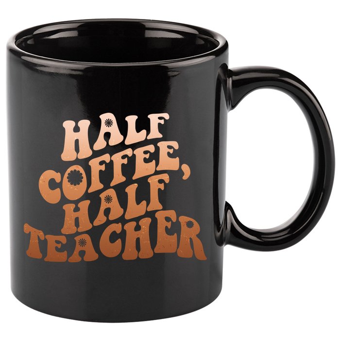 Funny Retro Half Coffee Half Teacher 11oz C Handle Ceramic Mug