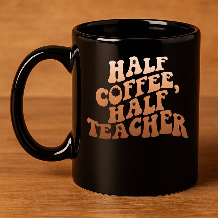 Funny Retro Half Coffee Half Teacher 11oz C Handle Ceramic Mug