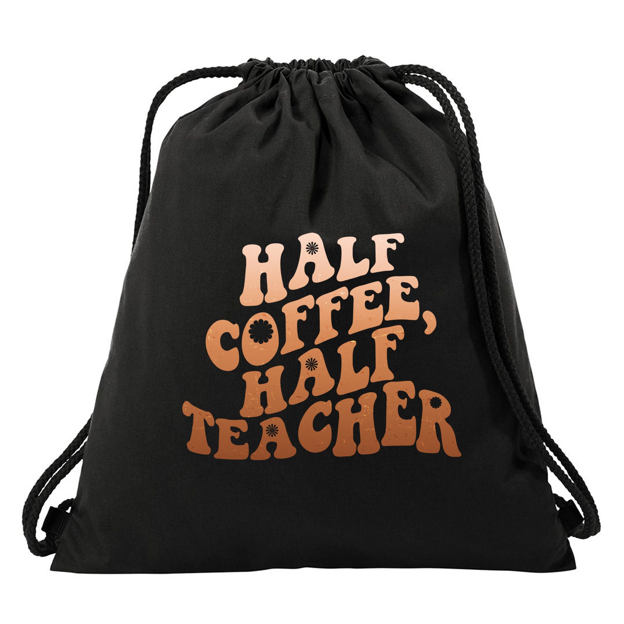 Funny Retro Half Coffee Half Teacher Drawstring Bag