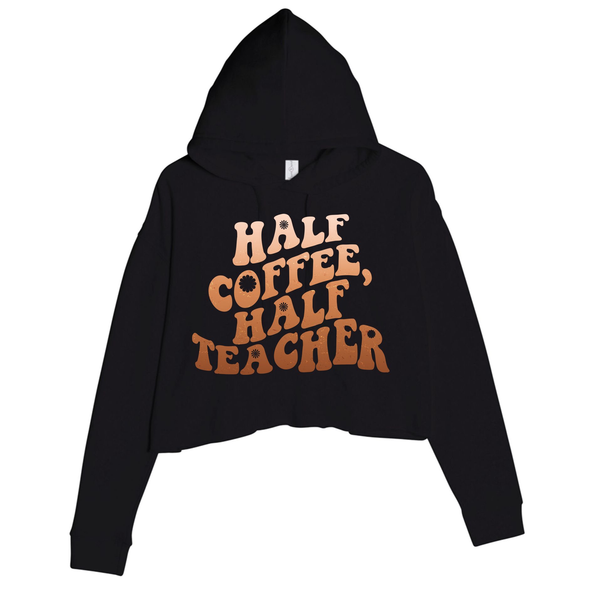 Funny Retro Half Coffee Half Teacher Crop Fleece Hoodie