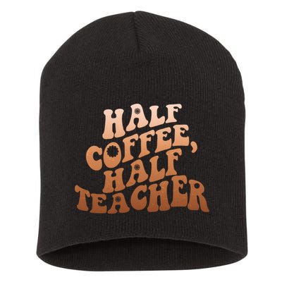 Funny Retro Half Coffee Half Teacher Short Acrylic Beanie