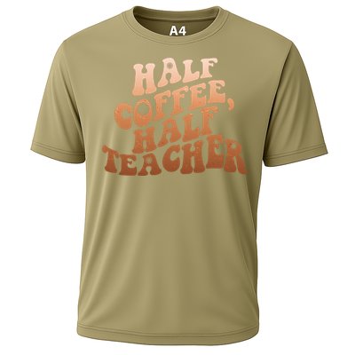 Funny Retro Half Coffee Half Teacher Cooling Performance Crew T-Shirt