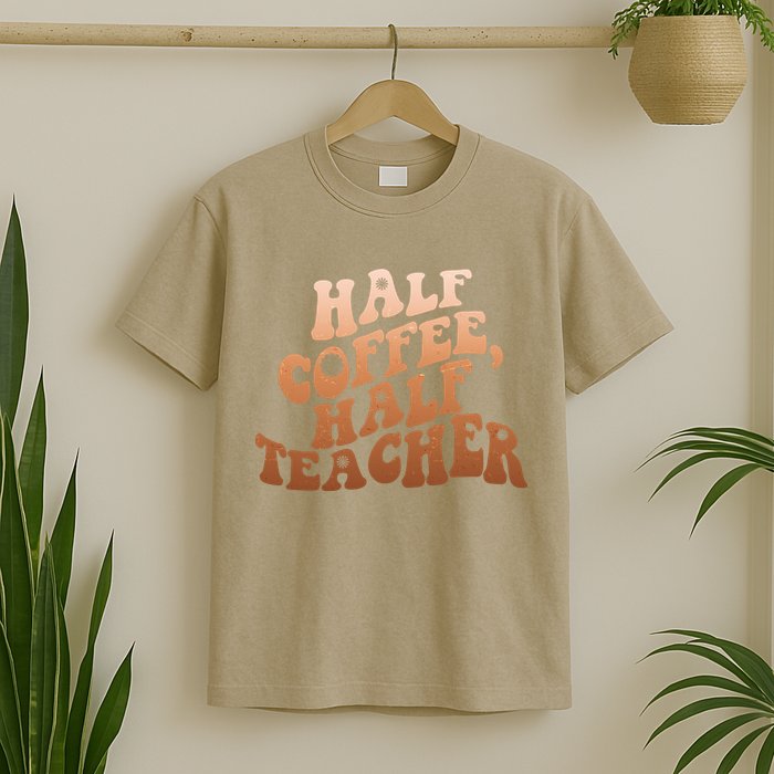 Funny Retro Half Coffee Half Teacher T-Shirt