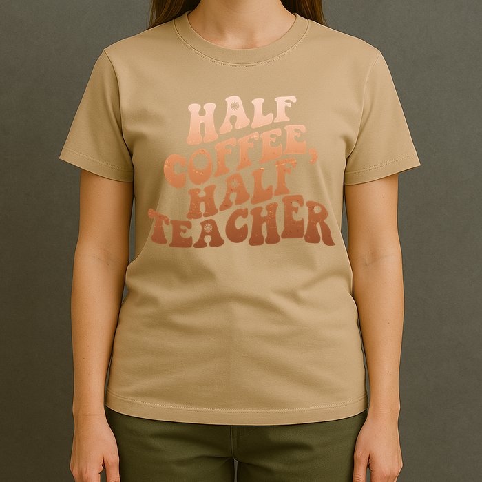 Funny Retro Half Coffee Half Teacher T-Shirt