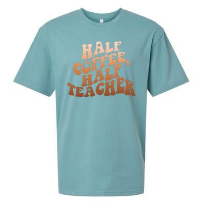 Funny Retro Half Coffee Half Teacher Sueded Cloud Jersey T-Shirt