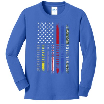 First Responders Hero Flag Nurse Ems Police Fire Military Gift Kids Long Sleeve Shirt