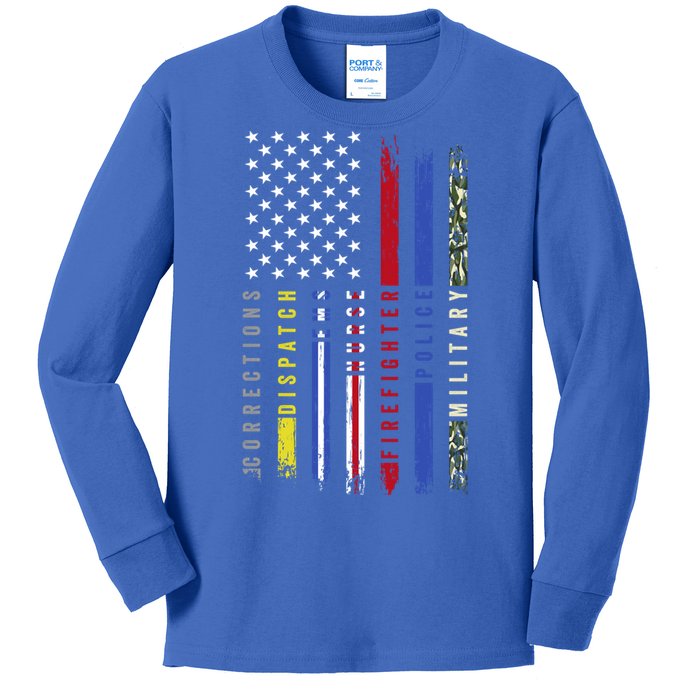 First Responders Hero Flag Nurse Ems Police Fire Military Gift Kids Long Sleeve Shirt