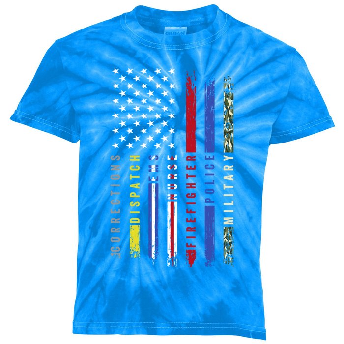 First Responders Hero Flag Nurse Ems Police Fire Military Gift Kids Tie-Dye T-Shirt