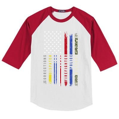 First Responders Hero Flag Nurse Ems Police Fire Military Gift Kids Colorblock Raglan Jersey