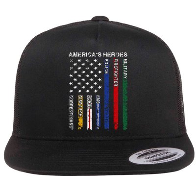 First Responders Hero Flag Nurse EMS Police Fire Military Flat Bill Trucker Hat