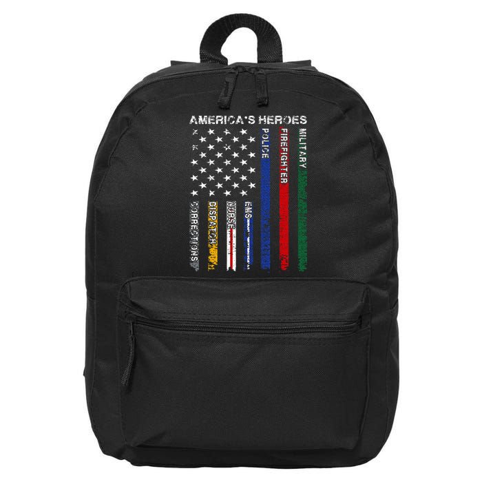 First Responders Hero Flag Nurse EMS Police Fire Military 16 in Basic Backpack
