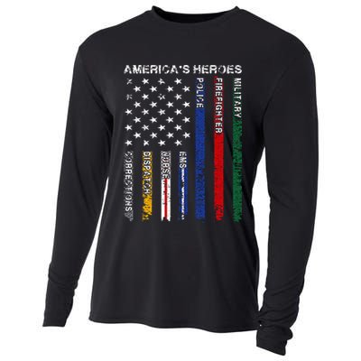 First Responders Hero Flag Nurse EMS Police Fire Military Cooling Performance Long Sleeve Crew
