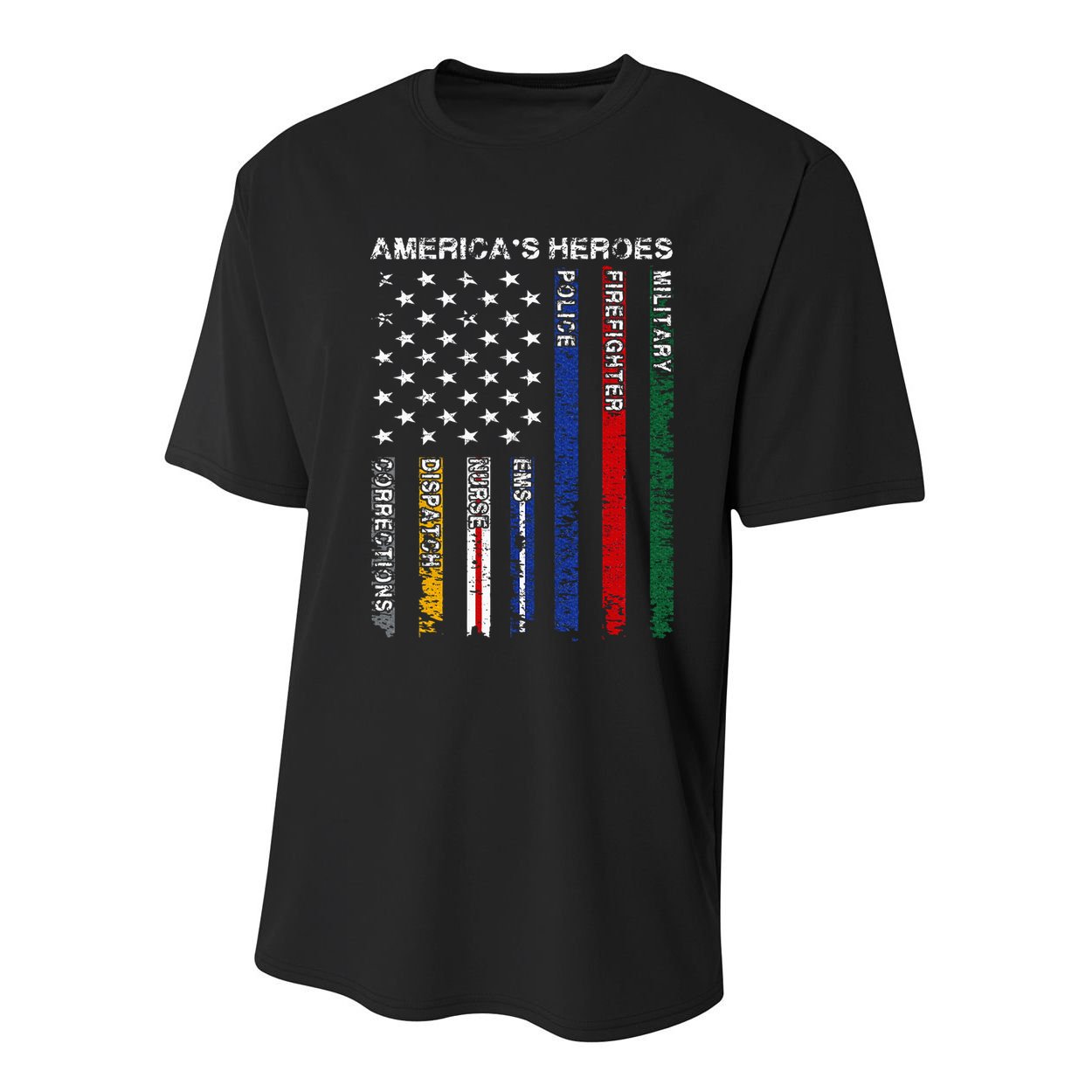 First Responders Hero Flag Nurse EMS Police Fire Military Youth Performance Sprint T-Shirt