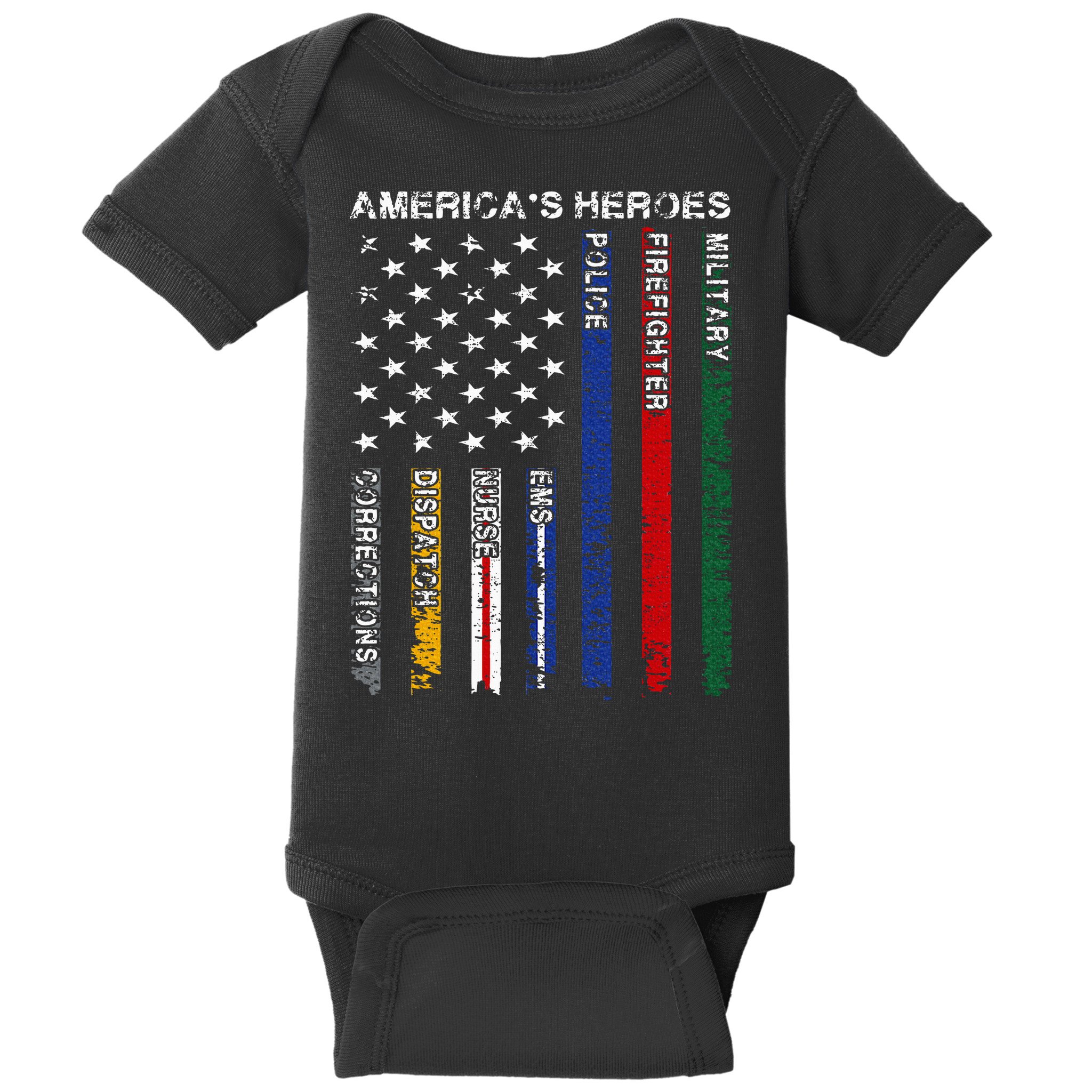 First Responders Hero Flag Nurse EMS Police Fire Military Baby Bodysuit