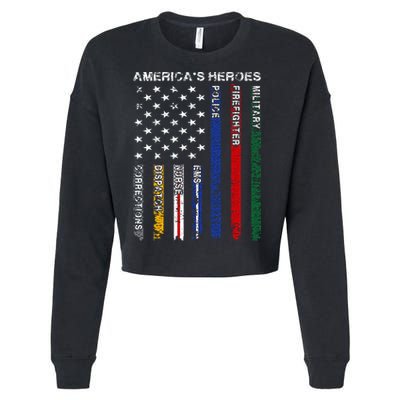 First Responders Hero Flag Nurse EMS Police Fire Military Cropped Pullover Crew