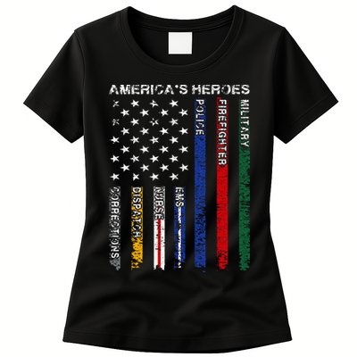First Responders Hero Flag Nurse EMS Police Fire Military Womens T-Shirt