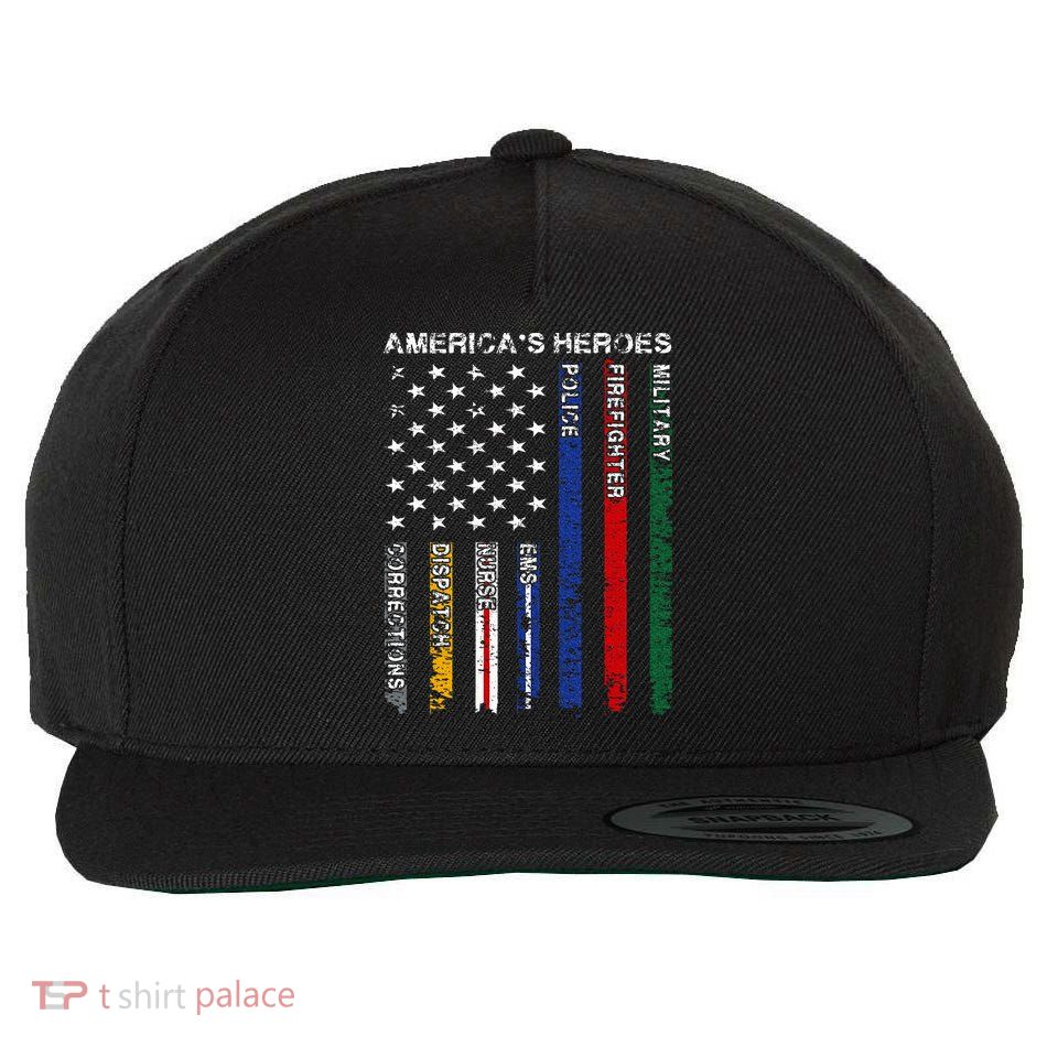 First Responders Hero Flag Nurse EMS Police Fire Military Wool Snapback Cap