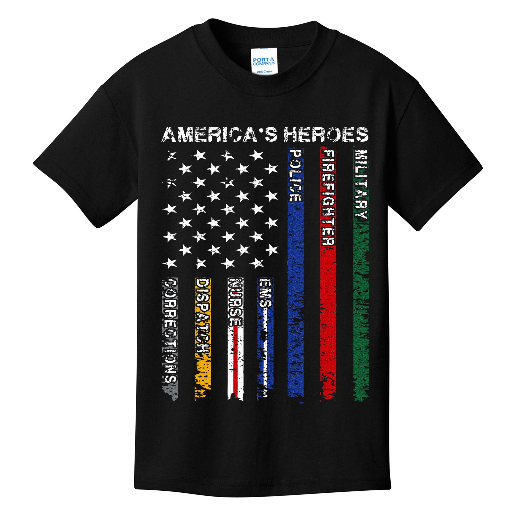 First Responders Hero Flag Nurse EMS Police Fire Military Kids T-Shirt
