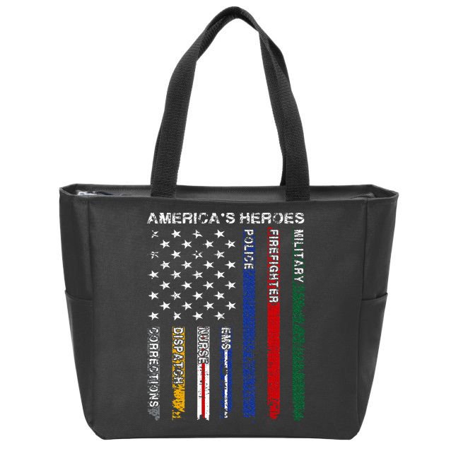First Responders Hero Flag Nurse EMS Police Fire Military Zip Tote Bag