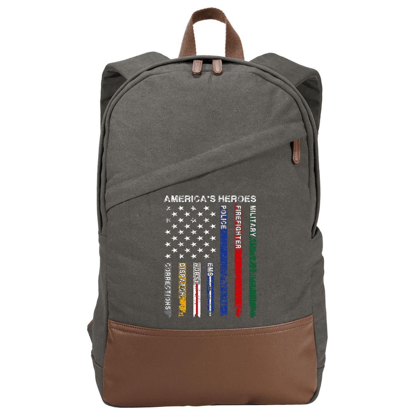 First Responders Hero Flag Nurse EMS Police Fire Military Cotton Canvas Backpack