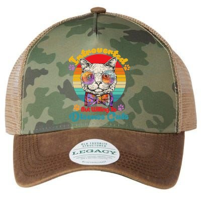 Funny Retro Hippy Hipster Glasses Cat Introverted But Willing To Discuss Cats Legacy Tie Dye Trucker Hat