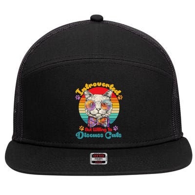 Funny Retro Hippy Hipster Glasses Cat Introverted But Willing To Discuss Cats 7 Panel Mesh Trucker Snapback Hat
