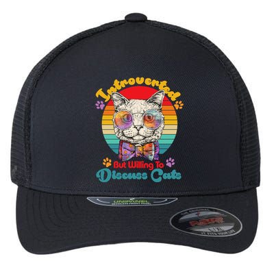Funny Retro Hippy Hipster Glasses Cat Introverted But Willing To Discuss Cats Flexfit Unipanel Trucker Cap