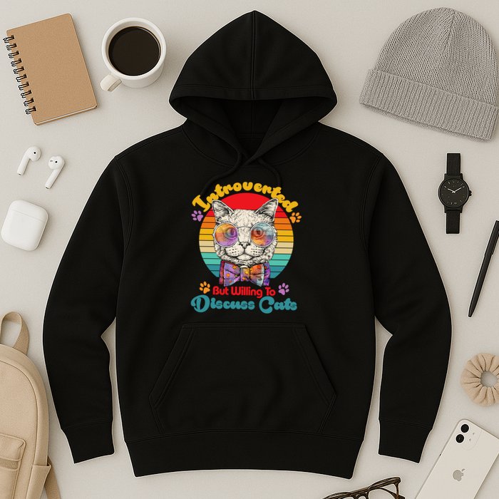 Funny Retro Hippy Hipster Glasses Cat Introverted But Willing To Discuss Cats Hoodie