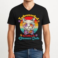 Funny Retro Hippy Hipster Glasses Cat Introverted But Willing To Discuss Cats V-Neck T-Shirt