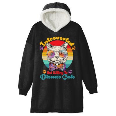 Funny Retro Hippy Hipster Glasses Cat Introverted But Willing To Discuss Cats Hooded Wearable Blanket