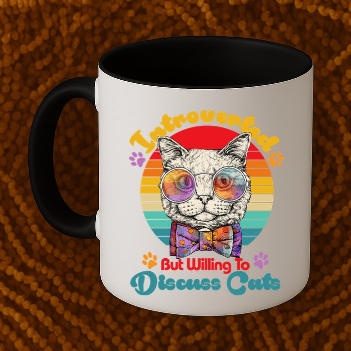 Funny Retro Hippy Hipster Glasses Cat Introverted But Willing To Discuss Cats Mug
