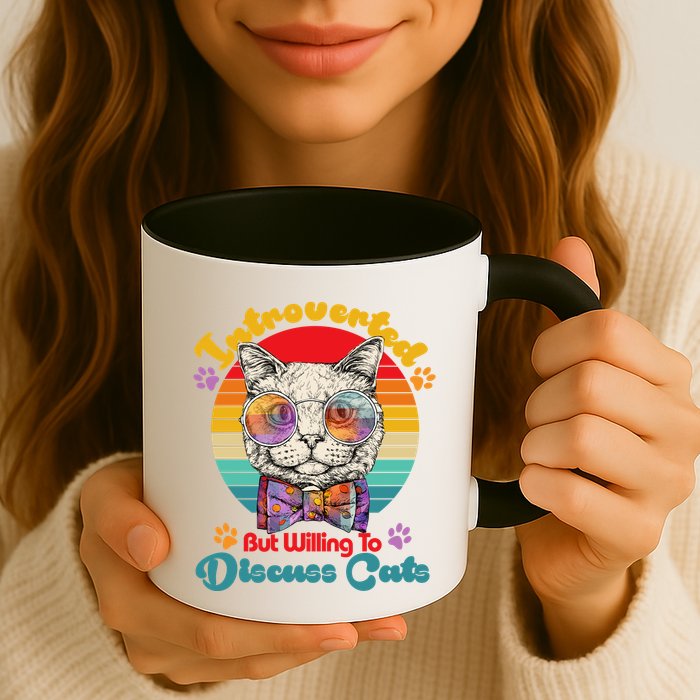 Funny Retro Hippy Hipster Glasses Cat Introverted But Willing To Discuss Cats Mug