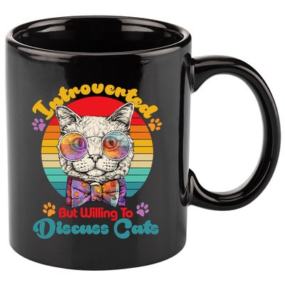 Funny Retro Hippy Hipster Glasses Cat Introverted But Willing To Discuss Cats 11oz C Handle Ceramic Mug
