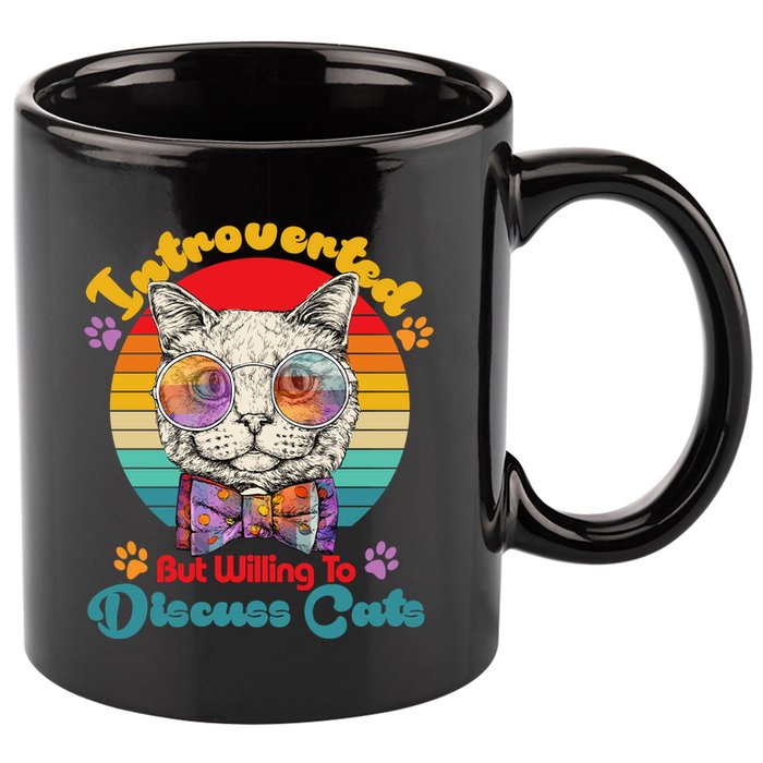 Funny Retro Hippy Hipster Glasses Cat Introverted But Willing To Discuss Cats 11oz C Handle Ceramic Mug