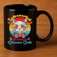 Funny Retro Hippy Hipster Glasses Cat Introverted But Willing To Discuss Cats 11oz C Handle Ceramic Mug