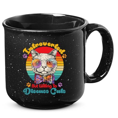 Funny Retro Hippy Hipster Glasses Cat Introverted But Willing To Discuss Cats 15oz Campfire Ceramic Mug
