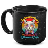Funny Retro Hippy Hipster Glasses Cat Introverted But Willing To Discuss Cats 15oz Campfire Ceramic Mug