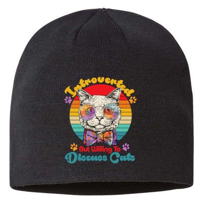 Funny Retro Hippy Hipster Glasses Cat Introverted But Willing To Discuss Cats Sustainable Beanie