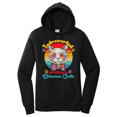 Funny Retro Hippy Hipster Glasses Cat Introverted But Willing To Discuss Cats Women's Pullover Hoodie
