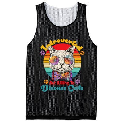 Funny Retro Hippy Hipster Glasses Cat Introverted But Willing To Discuss Cats Mesh Reversible Basketball Jersey Tank