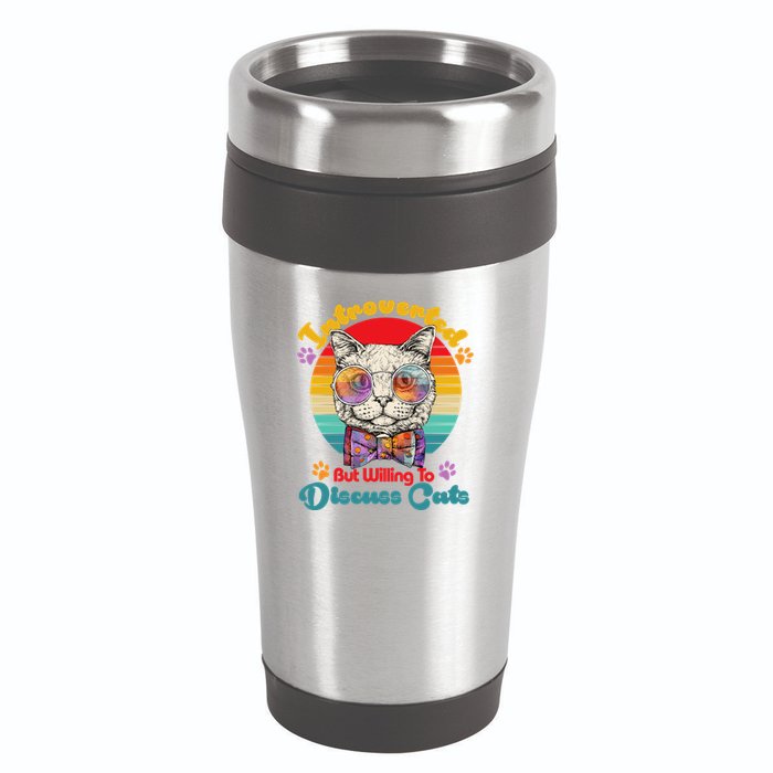 Funny Retro Hippy Hipster Glasses Cat Introverted But Willing To Discuss Cats 16oz Travel Tumbler