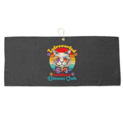 Funny Retro Hippy Hipster Glasses Cat Introverted But Willing To Discuss Cats Large Microfiber Waffle Golf Towel