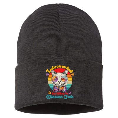 Funny Retro Hippy Hipster Glasses Cat Introverted But Willing To Discuss Cats Sustainable Knit Beanie
