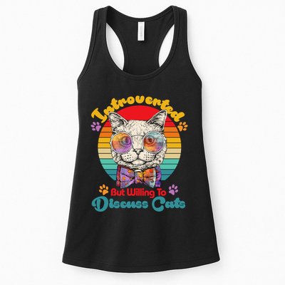 Funny Retro Hippy Hipster Glasses Cat Introverted But Willing To Discuss Cats Womens Tank Top
