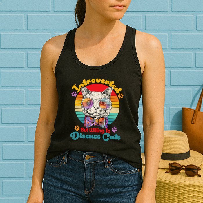 Funny Retro Hippy Hipster Glasses Cat Introverted But Willing To Discuss Cats Womens Tank Top