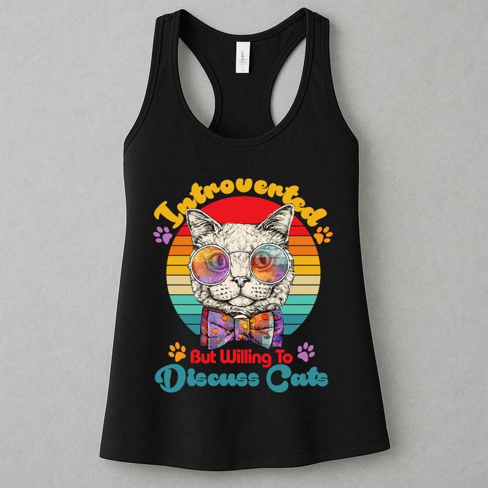 Funny Retro Hippy Hipster Glasses Cat Introverted But Willing To Discuss Cats Womens Tank Top