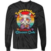 Funny Retro Hippy Hipster Glasses Cat Introverted But Willing To Discuss Cats Tie-Dye Long Sleeve Shirt